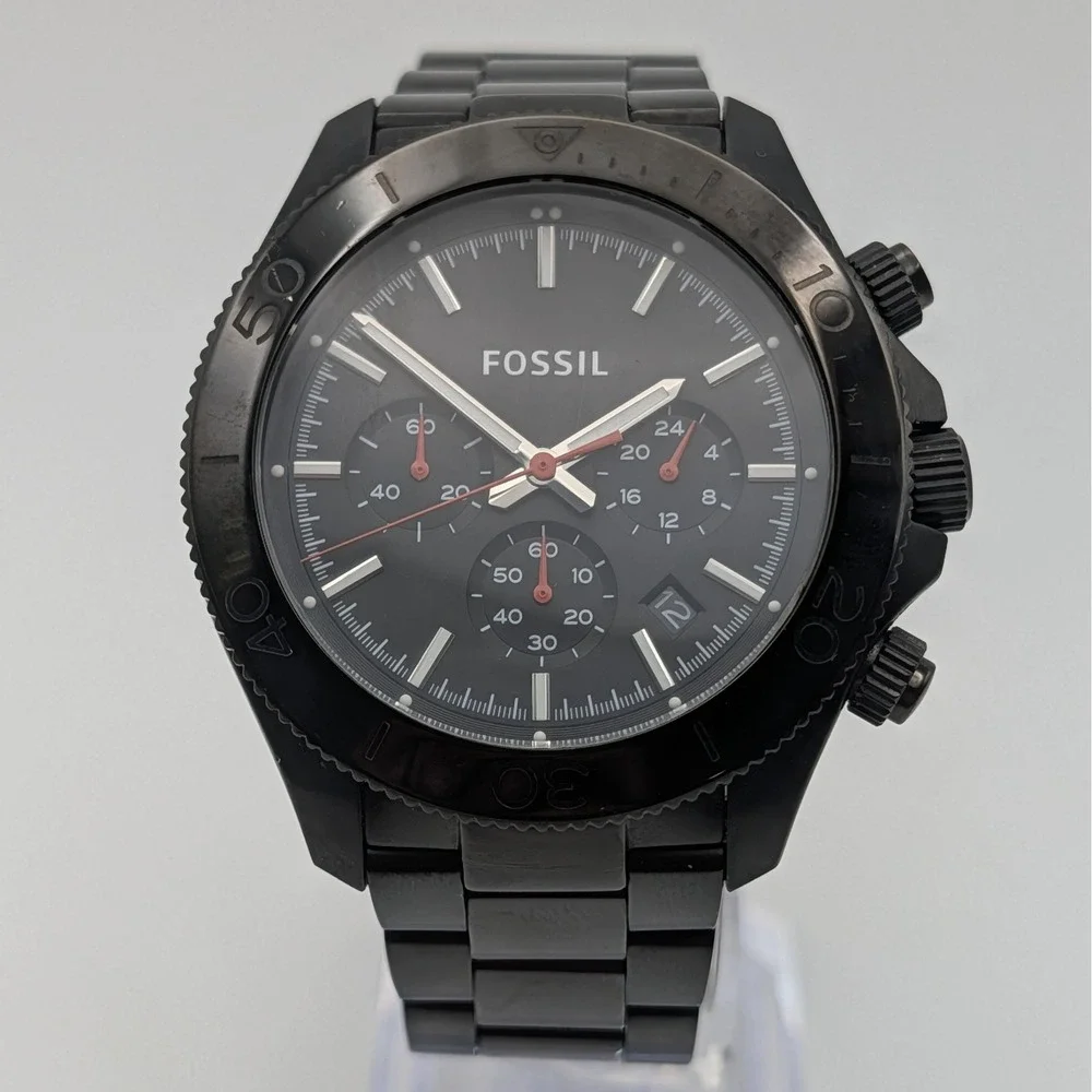 Fossil‎ CH2863 Black Chronograph Watch 44mm Date Steel Bracelet